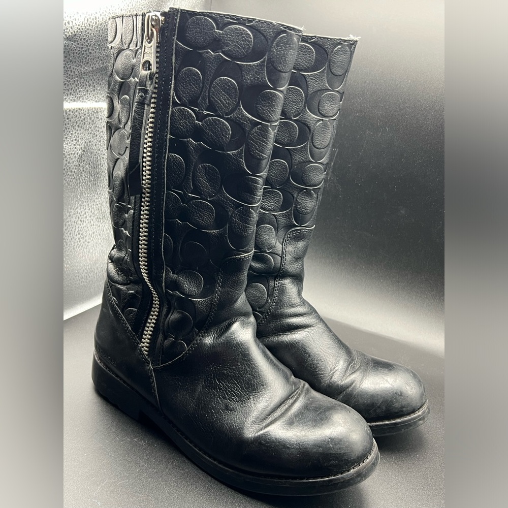 COACH valentine embossed black boots